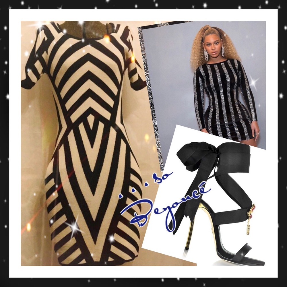 Aqua patterned party dress from Bloomingdales.